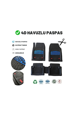Hyundai Accent Yumurta Kasa 1998 Uyumlu Havuzlu Üniversal Maxi Paspas Siyah - Mavi