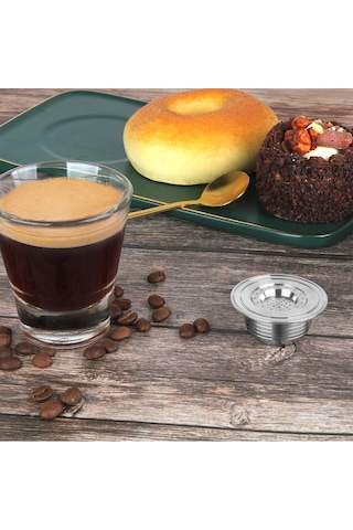 Lemestar Bıalettı İçine Doldurulabilir Çelik Kahve Kapsülü + Kaşık + Fırça - Uyumlu, Yeniden Kullanılabilir, Lezzetli Kahve İçin Gümüş