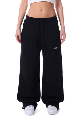 Feville 3 İplik Şardonlu Ayarlanabilir Paça Baggy Unisex Eşofman Altı Siyah