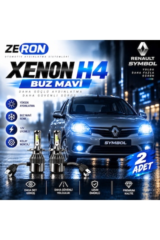 Renault Symbol Xenon H4 Buz Mavi Led Far Ampulü 12v - 2 Adet Yüksek Aydınlatma Kolay Montaj