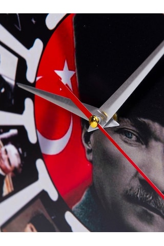 Deep Craft Dekoratif Ahşap Duvar Saati Salon,ofis,büro,ev Şık Tasarım-parçalı Atatürk Çok Renkli