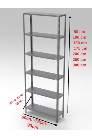 Raf Burada 6 Katlı Tekerlekli Galvaniz Çelik Raf - Depo, Arşiv, Kiler, Dosya, Market Rafı-43x93 cmx150 cm-1.00 mm