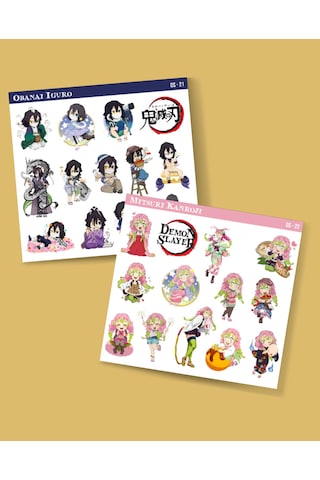 Demon Slayer-mitsuri Kanroji-obanai Iguro-parlak Kağıt -2li Sticker Set- Başarı Etiket Süsleme
