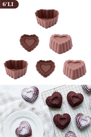 Onikiden Airfryer Silikon Kalp Muffin Kek Kalıbı 6 Lı- Tüm Hava Fritözleriyle Uyumlu Sl11