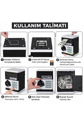Çocuklar İçin Dijital Şifreli Para Kasası Otomatik Kağıt Para Girişli Eğlenceli Kumbara