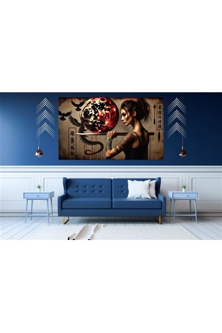 Ti-play Kanlı Ay Dövmeli Ölüm 60x90cm Modern Samuray Pvc Çerçevesiz Tablo