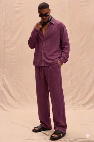 Tarz Cool Erkek Haki Tencel Kumaş Oversize Gömlek Pantolon Takım Rahat Kesim Yazlık Kombin Bordo