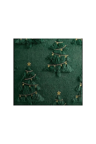 Yılbaşı Konseptli Dekoratif Kırlent Kılıfı 45x45 Cm Yeşil Çam Ağacı Püsküllü Ve Nakışlı Kırlent Kılıfı