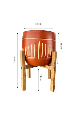Bitki Tasarımı Ev Dekorasyon Aksesuar Dik Çizgi Desenli Toprak Saksı Saksılık Salon Çiçeklik 4 Ayaklı - 19 CM