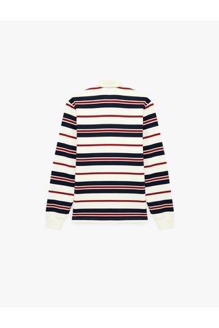 Koton Uzun Kollu Üç İplik Şardonlu Çizgili Düğmeli Polo Yaka Sweatshirt Kırmızı Çizgili 6sam70074mk