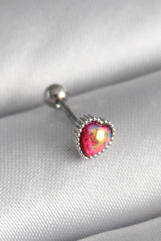 316l Çelik Gümüş Renk Kırmızı Mineli Kalp Tragus Piercing 5886 Çok Renkli