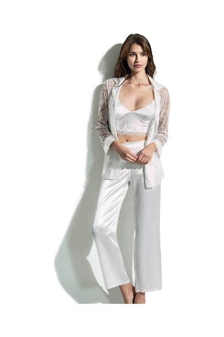 Ahu 7668 Saten Kısa 6lı Set - Ekru