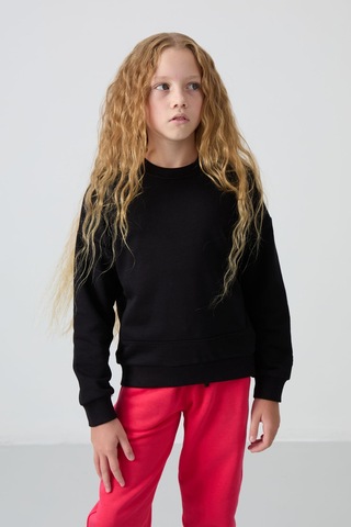 Oversize 3lü Paket Siyah-gül Kurusu-açık Mavi Kız Çocuk Sweatshirt - 75150 Siyah - Pembe