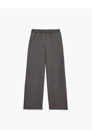 Koton Beli Bağcıklı Cepli Düz Bol Paça Çizgili Pantolon Kahverengi Çizgili 6sak40076ek