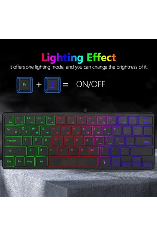 Geeksen Taşınabilir 64 Tuşlu Işıklı Film Klavye - İnce, Hafif Ve Kablolu 112 Karakter