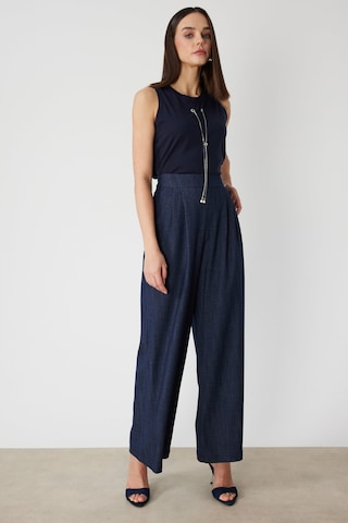 On Kadın Beli Lastikli Bol Paça Kumaş Pantolon 70701 Indigo Indigo