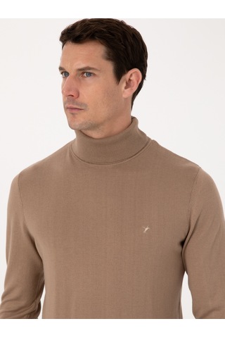 Cacharel Camel Slim Fit Pamuk Karışımlı Balıkçı Yaka Triko Kazak Kahverengi