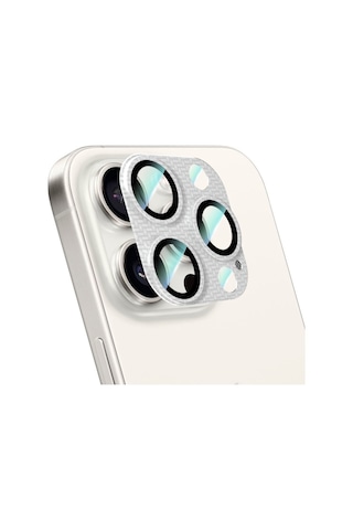 Apple Uyumlu   iPhone 16 Pro Max Caseworld Karbon Fiber Serisi Anti Reflective Full Kamera Lens Koruyucu Gümüş