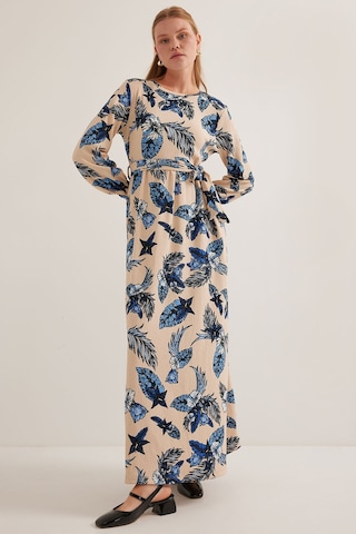 Bigdart Kadın Mavi Krem Desenli Örme Tesettür Elbise 1525 001