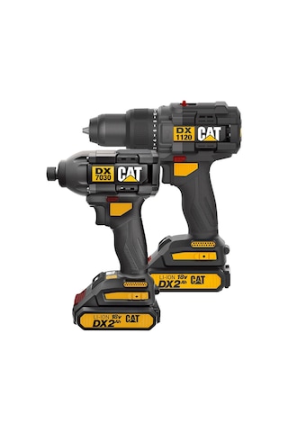 Cat DXK201 18V 2.0AH Li-ion Çift Akülü Darbeli Matkap + DX7030 + DA01903 Kombo Set