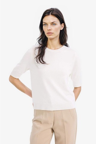 DeFacto Regular Fit Bisiklet Yaka Basic Düz Kısa Kolllu Triko Kazak D6272AX25SMER105 Ekru