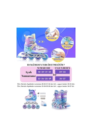 Sportaj Deniz Kızı Işıklı Silikon Teker Kız Çocuk Pateni Lila 30 - 33