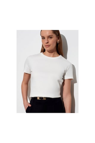Dilvin 32779 Bisiklet Yaka T-shirt-ekru-16478