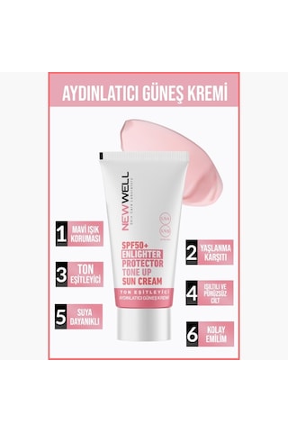 New Well Ton Eşitleyici Yüksek Koruma Etkili Spf50+ Aydınlatıcı Pembe Yüz Güneş Kremi 50ml