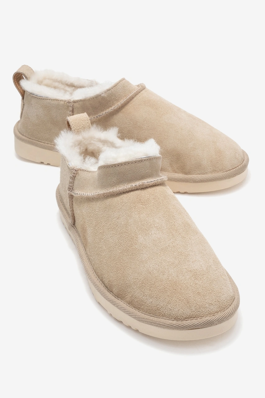 Luvishoes Luvi Shoes Novelle Bej Süet Hakiki Deri Kürklü Kadın Bilekte Bot Bej Süet