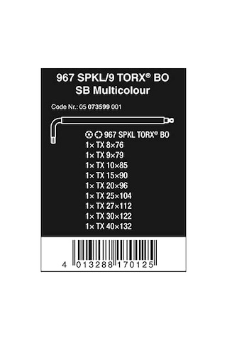 Wera 967 Spkl-9 Sb Tork Bo Alyan Seti 05073599001 N11.11324