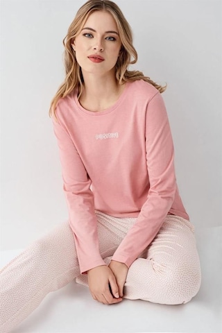 Arnetta Modal Pamuk Uzun Kol Sıfır Yaka Patlı Bayan Pijama Takım Pembe