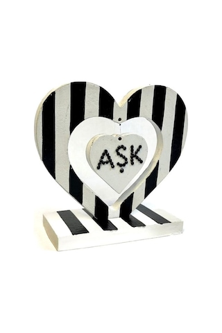 Uretti - Hülya 6683 5423 El Yapımı Siyah Beyaz Çizgili Kalp Şeklinde Dekoratif / Hediyelik Obje 1 Adet