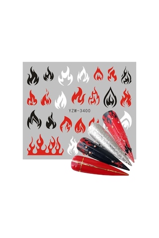 Alev Alevli Ateş Tırnak Vinil Sticker Çoklu Süsleme Çok Renkli Dövme 6x5.5cm