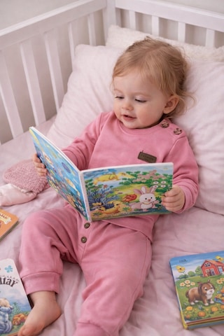 Babyhola Pamuk Düğmeli Sweat Düğmeli Pantolon Takım 236311 Pembe