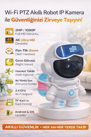 Akıllı Robot Ip Kamera 4k Ultra Hd 360 Dönebilen Gece Görüşlü Akıllı Wifi Ev Güvenlik Kamerası
