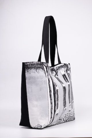 Fabric Craft Bag Omuz Çanta Keten Kumaş Siyah Beyaz Mimari Desen Siyah - Gri