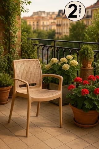 2 Adet Rattan Lüx Cappucino Sandalye / Balkon-Bahçe-Teras Çok Renkli