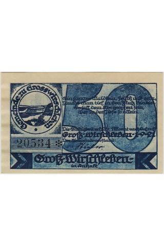 Almanya 50 Pfennig 1921 Notgeld-grosswirschleben Şehri. Çil.