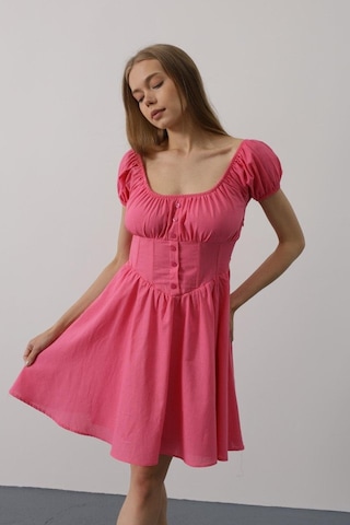 De'charme Beli Korseli Mini Elbise - Fuşya