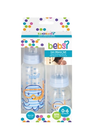 Bebsi Cam Biberon Seti Mavi 250ml+125ml 3 Lü Set