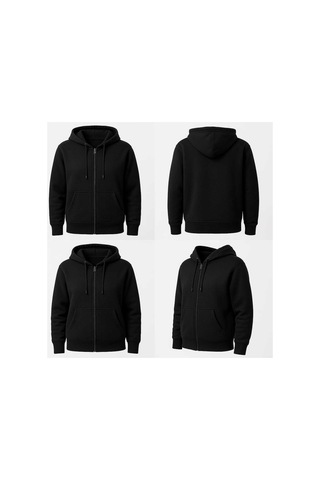 Mellorenzo Erkek 3 Iplik Kaliteli Kapüşonlu Fermuarlı Sweatshirt Siyah Siyah