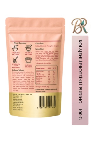 Kolajenli Proteinli Meyveli Puding Tozu Muzlu Çilekli Hurma Tozlu Şeker İlavesiz 100 G