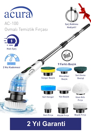 Ac-100 Spinscrubber 9 Başlıklı Şarjlı Temizlik Fırçası