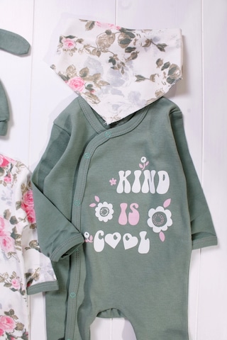 Kind İs Cool Desenli Nakışlı Kız Bebek 4'lü Tulum Seti Yeşil