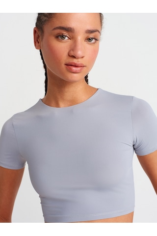 Dilvin 31175 Bisiklet Yaka Crop Top-orta Gri Orta Gri