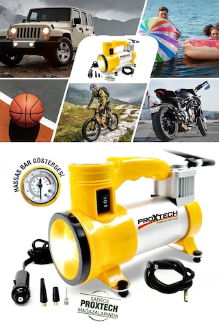 Işıklı Full Çok Amaçlı Taşınabilir Araba Oto Araç Lastik Şişirme Pompası Metal Gövde Kompresör