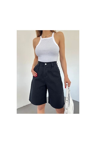Nido Moda Kadın Yüksek Bel Geniş Paça Denim Şort Siyah