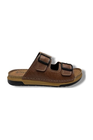 Enova M253-0202-26 Deri Anatomik Soft Çift Bant Erkek Terlik Taba