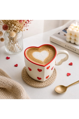 Kalp Tasarımlı El Yapımı Seramik Kahve Kupası Sevgiliye Hediye Çay Ve Kahve Mug Kupa Diğer