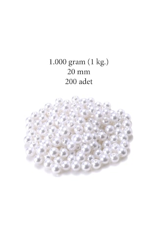 1.000 Gram 1 Kg. 20mm Beyaz Renk Plastik İnci Boncuk Çanta Ve T